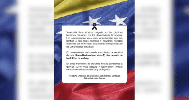 Imagen de la noticia: Ejecutivo decreta siete días de duelo nacional por las víctimas de los terremotos